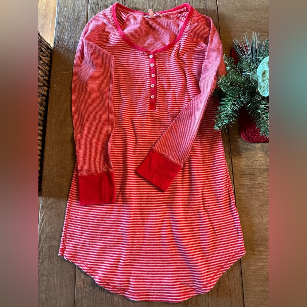 Victoria's Secret Red Striped Long Sleeve Nightshirt